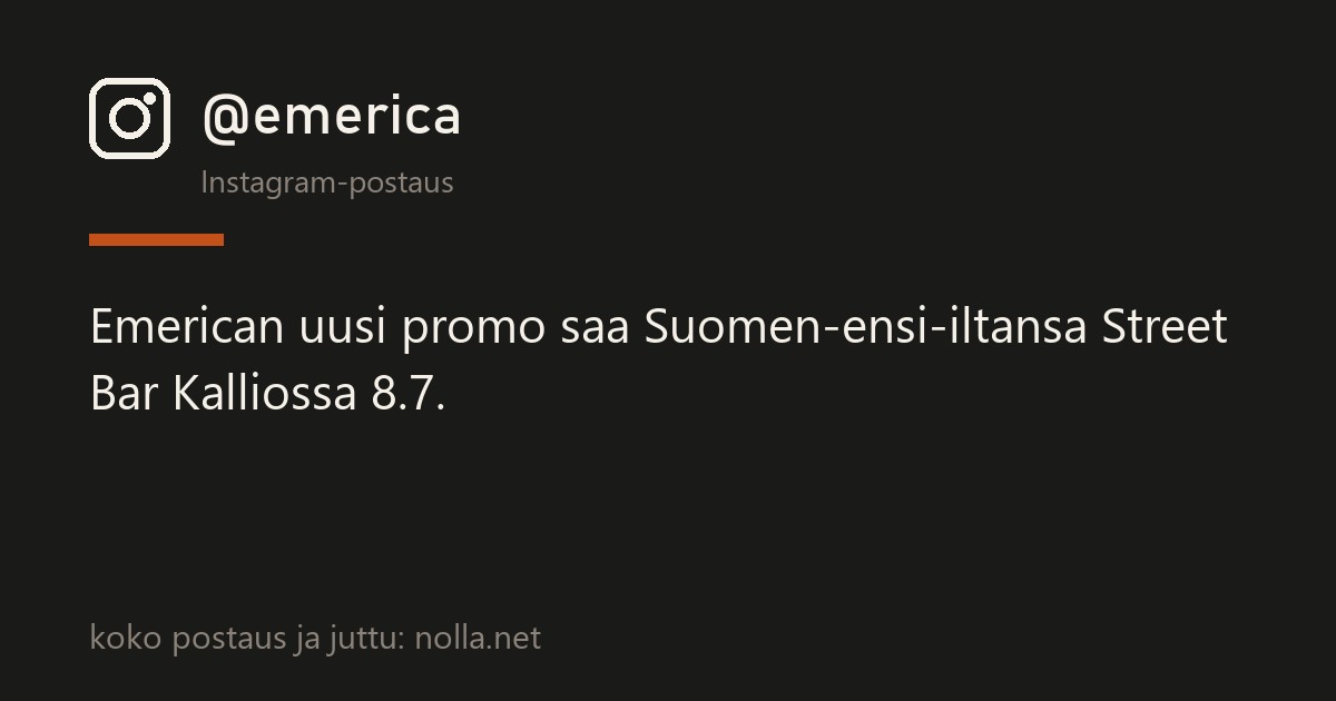 Instagram-postaus @emerica — Emerican uusi promo saa Suomen-ensi-iltansa Street Bar Kalliossa 8.7.