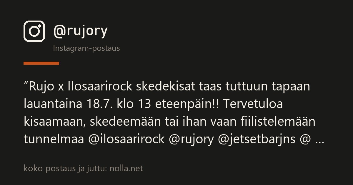 Instagram-postaus @rujory — Rujo x Ilosaarirock — Mehtimäen minirampilla vedetään skedekisat 18.7.