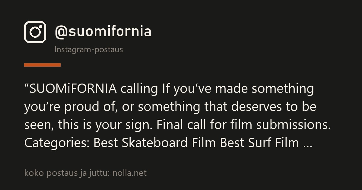 Instagram-postaus @suomifornia — SUOMiFORNIA sai päivät: 1.–2.10. Korjaamolla — leffahaku meni kiinni