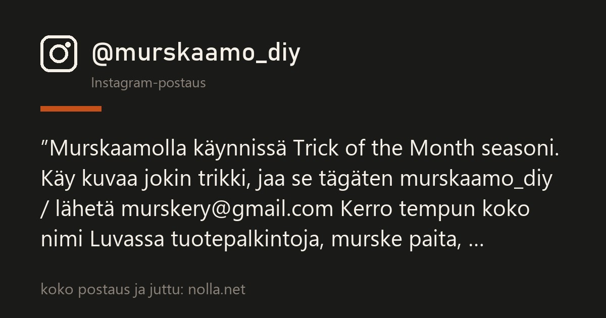 Instagram-postaus @murskaamo_diy — Kuukauden trikki alkaa Murskaamolla — ja kirjoitusasu ratkaisee