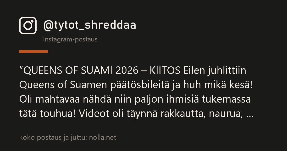 Instagram-postaus @tytot_shreddaa — Kabelsalat voitti Queens of Suamin — Sesenta y Siete keräsi kaksi palkintoa