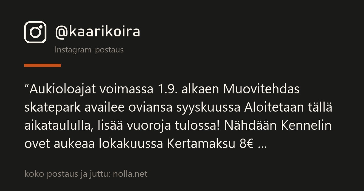Instagram-postaus @kaarikoira — Muovitehdas avaa sisäkauden 1.9. — vuorolistalla neljä omaa vuoroa