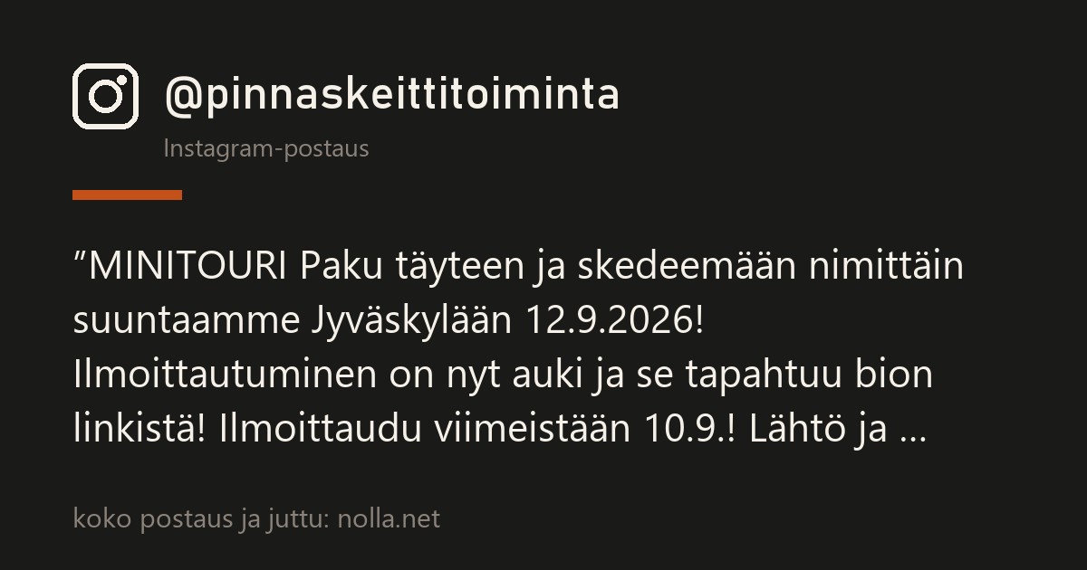 Pinnan minitouri ajaa Jyväskylään 12.9. — ilmoittautuminen sulkeutuu 10.9.