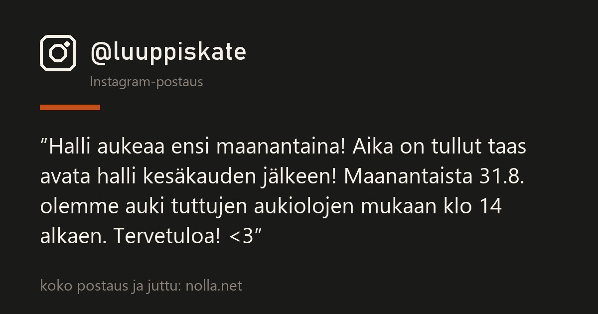 Luupin halli aukeaa maanantaina 31.8. — kesätauko loppuu kahdelta